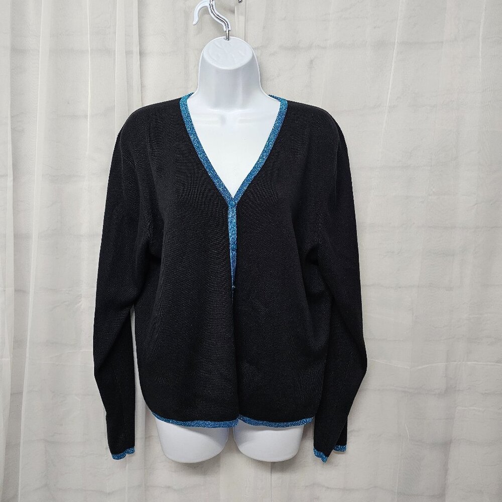 City Silk Cardigan Black Blue Metallic Classic Office Casual XL